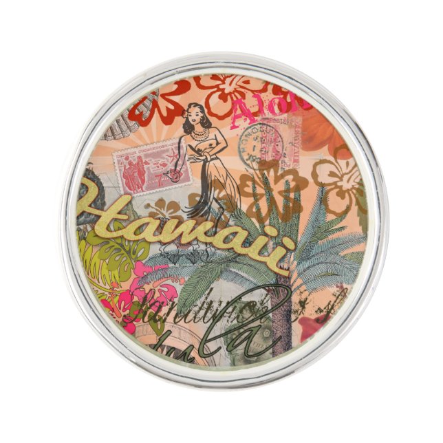 Hawaii Hula Travel Flower Vintage Lapel Pin (Front)