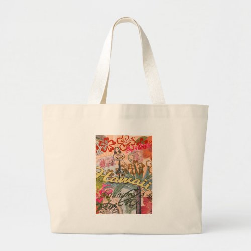 Hawaii Hula Travel Flower Vintage Large Tote Bag