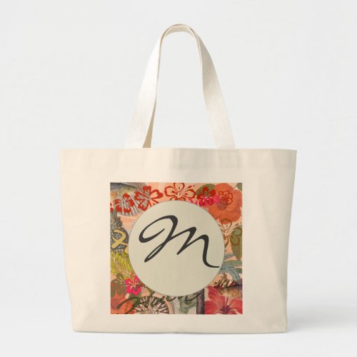 Hawaii Hula Travel Flower Vintage Large Tote Bag