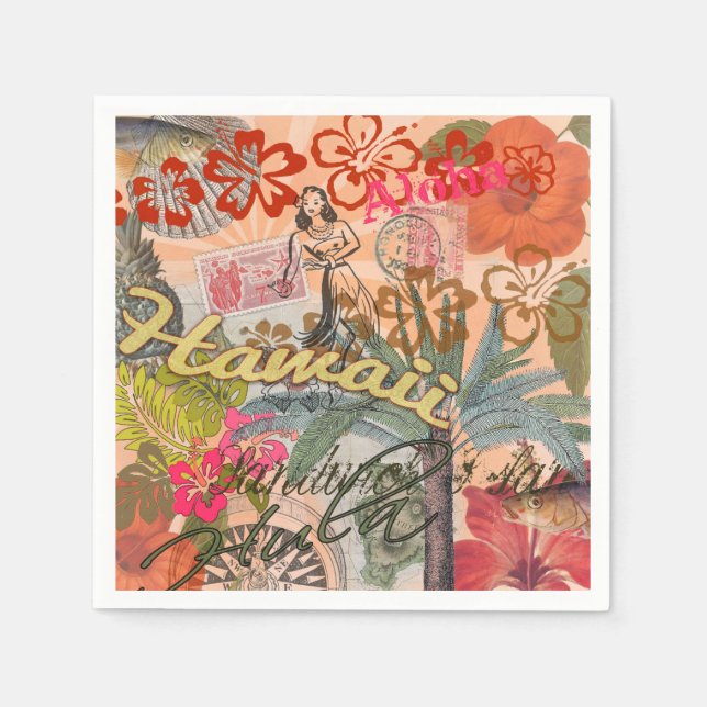 Hawaii Hula Travel Flower Vintage Napkins (Front)