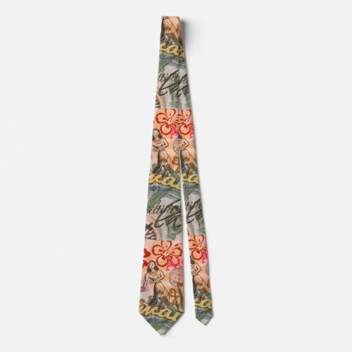 Hawaii Hula Travel Flower Vintage Neck Tie
