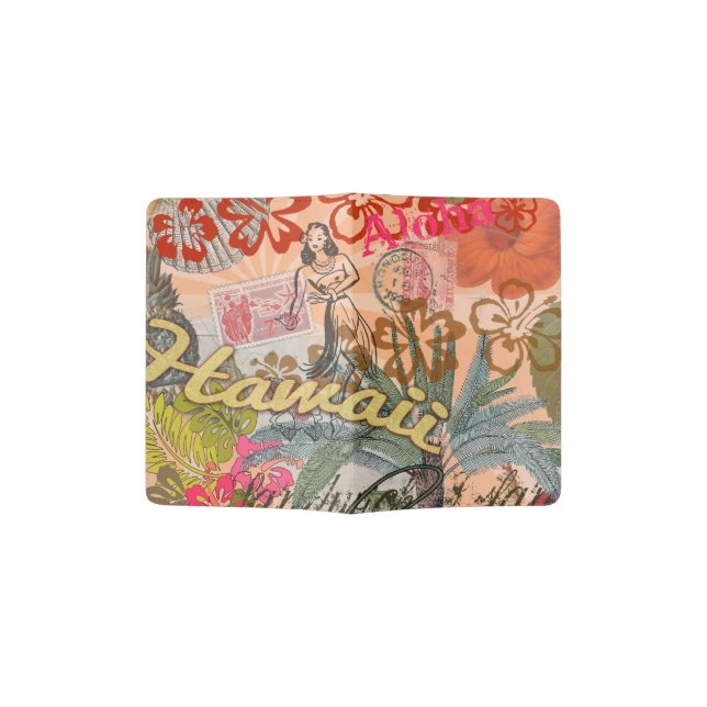 Hawaii Hula Travel Flower Vintage Passport Holder (Opened)