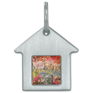 Hawaii Hula Travel Flower Vintage Pet Name Tag