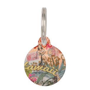 Hawaii Hula Travel Flower Vintage Pet Name Tag