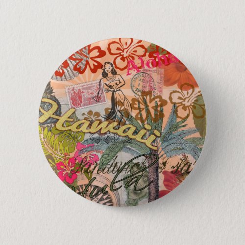 Hawaii Hula Travel Flower Vintage Pinback Button