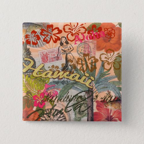 Hawaii Hula Travel Flower Vintage Pinback Button