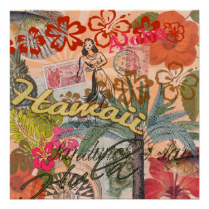 Hawaii Hula Travel Flower Vintage Poster