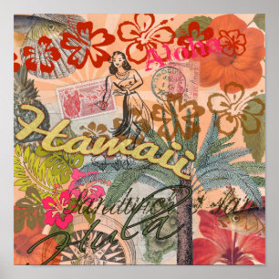 Hawaii Hula Travel Flower Vintage Poster
