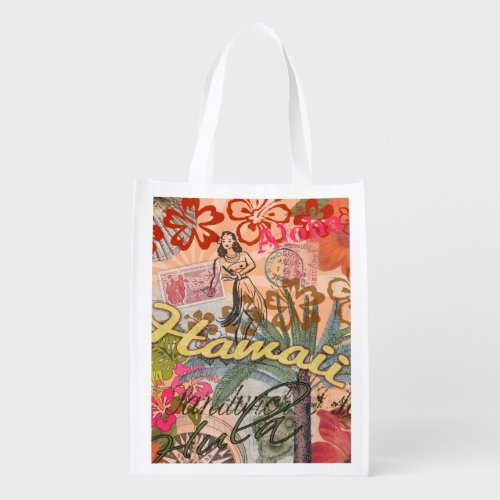 Hawaii Hula Travel Flower Vintage Reusable Grocery Bag