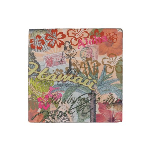 Hawaii Hula Travel Flower Vintage Stone Magnet