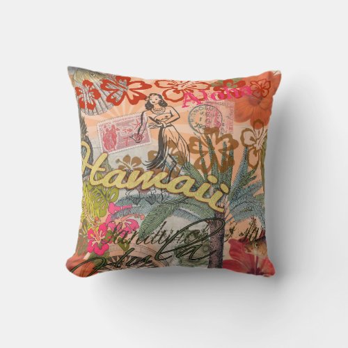 Hawaii Hula Travel Flower Vintage Throw Pillow