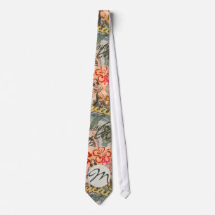 Hawaii Hula Travel Flower Vintage Tie