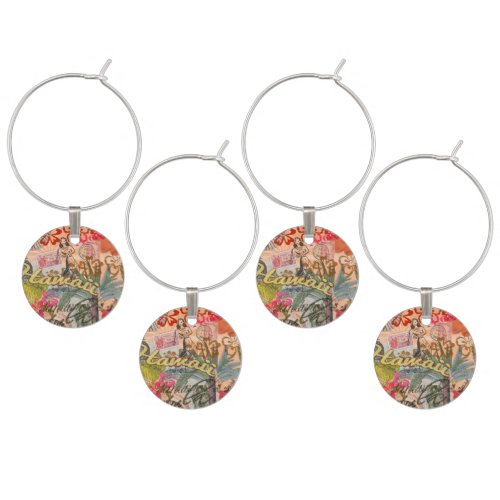 Hawaii Hula Travel Flower Vintage Wine Glass Charm