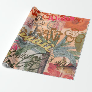 Hawaii Hula Travel Flower Vintage Wrapping Paper