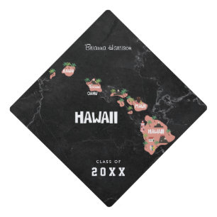 Hawaii Illustrated Map Custom Graduation Cap Topper