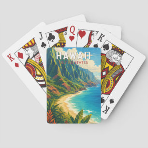 Hawaii Illustration Travel Art Vintage Poker Cards