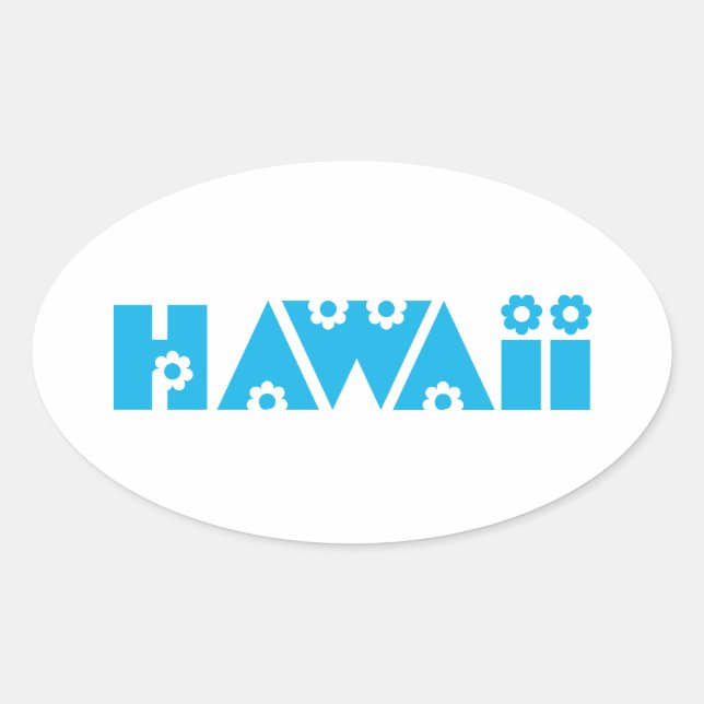 Hawaii in Blue Flowers Oval Sticker (Front)