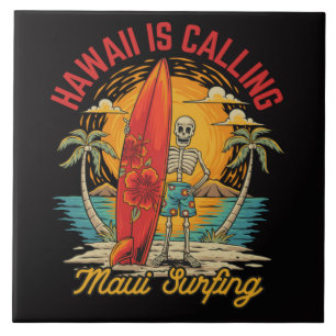 Hawaii Is Calling Maui Surfing Island Vibes Ceramic Tile