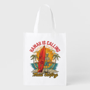 Hawaii Is Calling Maui Surfing Island Vibes Grocery Bag