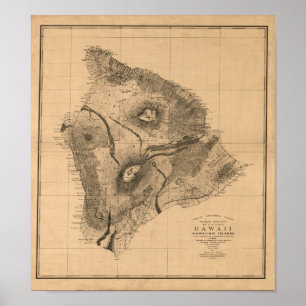 Hawaii Island, 1886, Vintage Hawaiian Map Poster