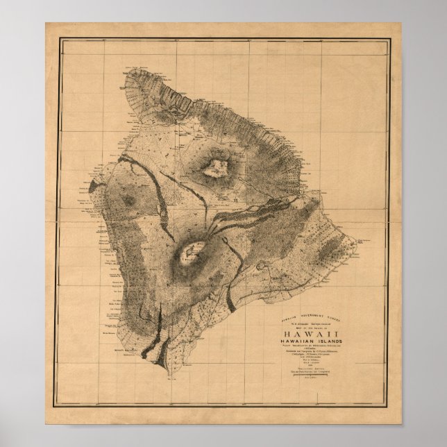 Hawaii Island, 1886, Vintage Hawaiian Map Poster (Front)