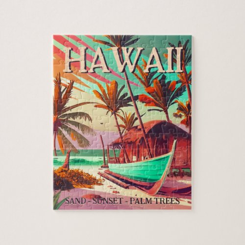 Hawaii island tropical sunset palm tree Souvenirs Jigsaw Puzzle