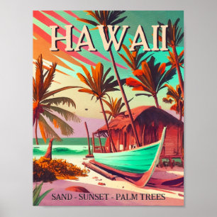 Hawaii island tropical sunset palm tree Souvenirs Poster
