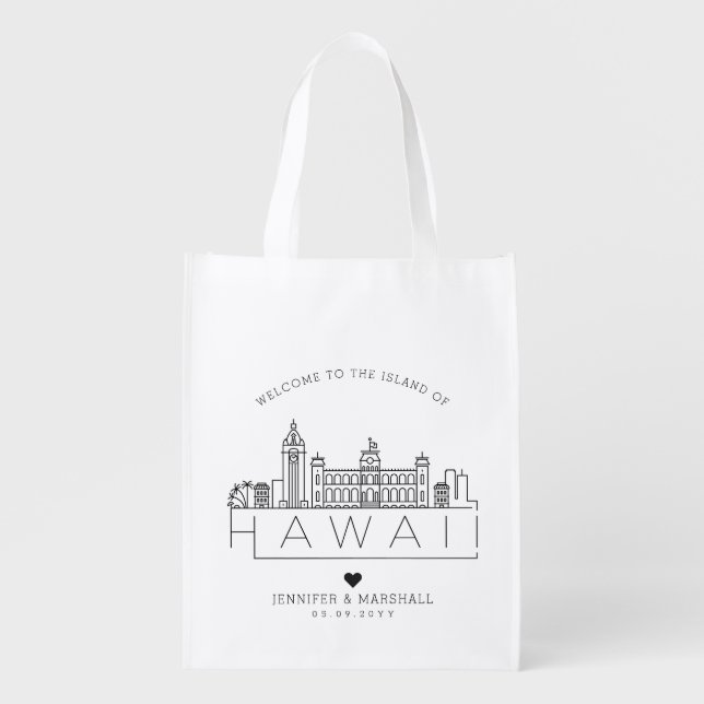 Hawaii Island Wedding | Stylized Skyline Grocery Bag (Front)