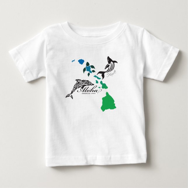 Hawaii Islands Chain - Hawaii Dolphin and Whale Baby T-Shirt (Front)
