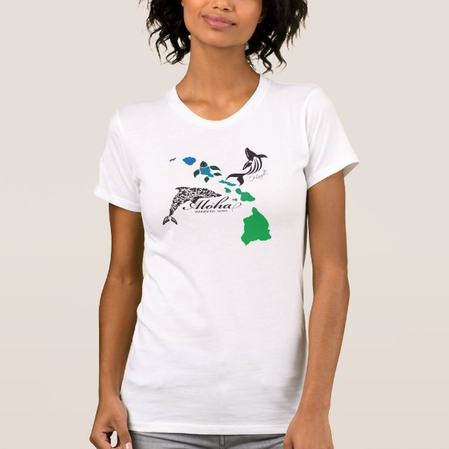 Hawaii Islands Chain - Hawaii Dolphin and Whale T-Shirt (Front)
