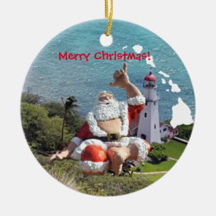 Hawaii Islands, Santa Claus and Waikiki Ceramic Ornament