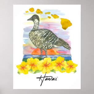 Hawaii Islands State Bird Nene Sunset Ocean Poster