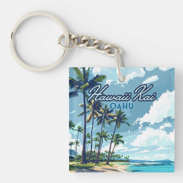 Hawaii Kai Honolulu Oahu Hawaii Retro Keychain (Front)