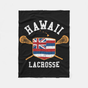 Hawaii Lacrosse Vintage Aloha State Flag Lax Tee Fleece Blanket