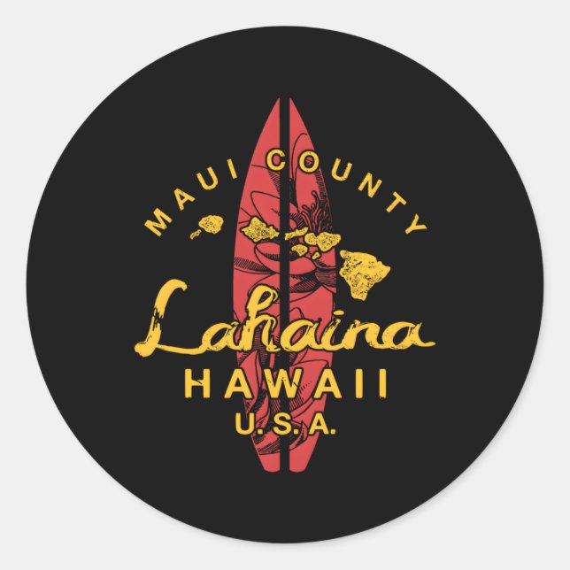 Hawaii Lahaina Maui Hawaiian Islands Surf Classic Round Sticker (Front)