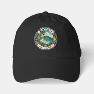 Hawaii Landscape Illustration Travel Art Badge Youth Dad Hat