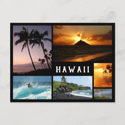 Hawaii landscapes black frame collage postcard