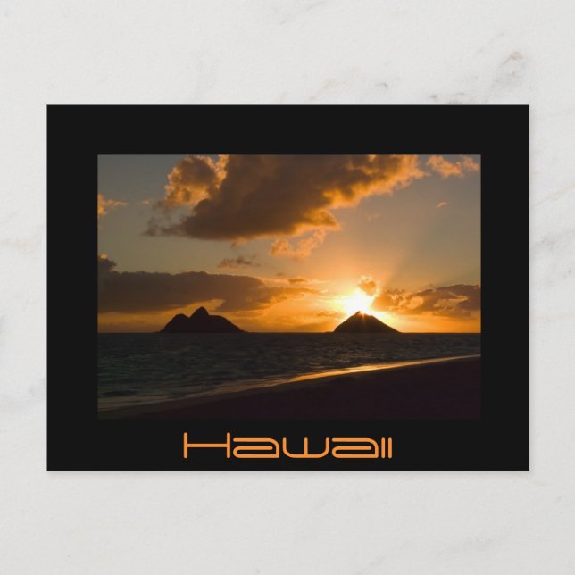 Hawaii Lanikai sunrise black text postcard (Front)