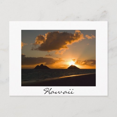 Hawaii Lanikai sunrise white text postcard
