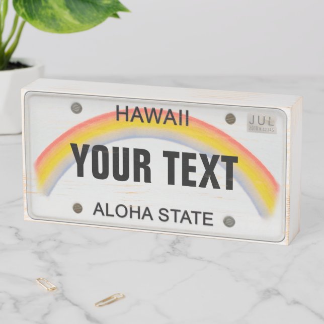 Hawaii License Plate with your Text Wooden Box Sign (In Situ Horizontal)