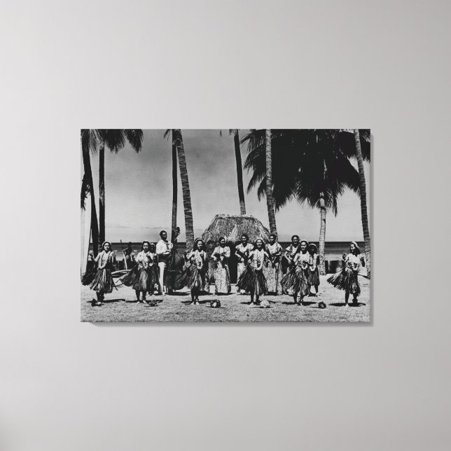 Hawaii - Line of Hula Girls Dancing Canvas Print (Front)