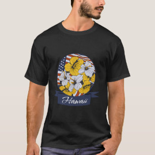 Hawaii Local Hawaiian Hibiscus Patriotic Usa Flag  T-Shirt