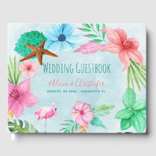 Hawaii luau floral tropical wreath beach wedding guest book