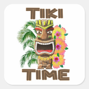Hawaii Luau Tiki Time Square Sticker