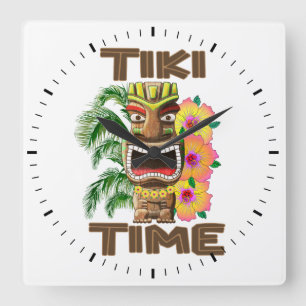 Hawaii Luau Tiki Time Square Wall Clock