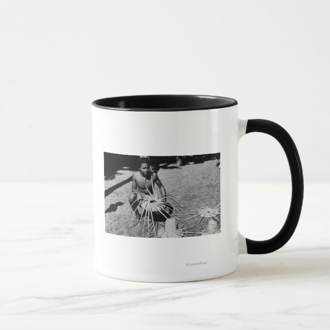 Hawaii - Man Making Coconut Hats Photograph Mug (Right)