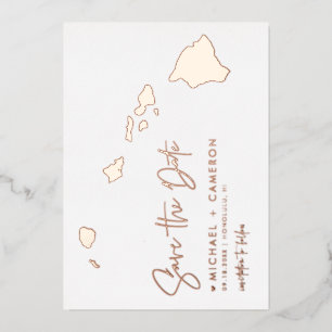 Hawaii Map Minimalist Save The Date Rose Gold  Foil Invitation