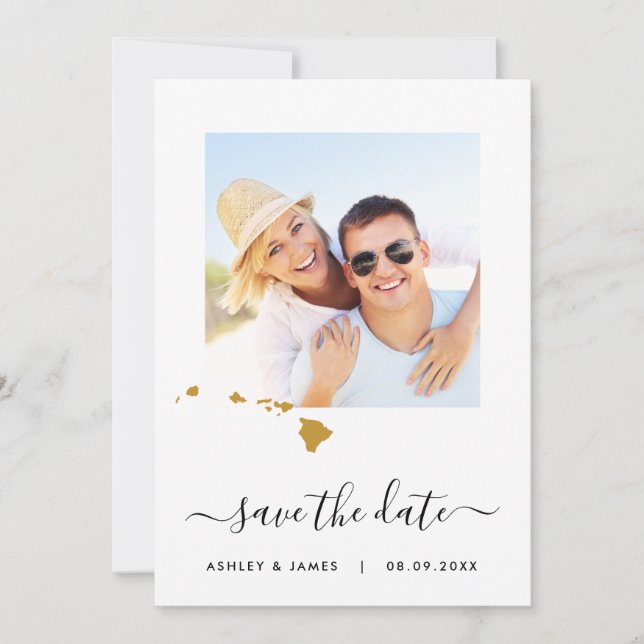 Hawaii Map Photo Wedding Save the Date Card (Front)