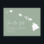 Hawaii Map Sage Green Save the Date Announcement Postcard<br><div class="desc">Announce your wedding date to family and friends with this Hawaii state theme save the date announcement postcard. It features an illustration of the state of Hawaii, simple typography and handwritten script. Personalize by adding names, date, venue and other details. This state of Hawaii save the date card is perfect...</div>