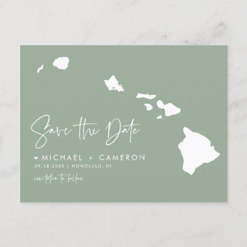 Hawaii Map Sage Green Save the Date Announcement Postcard